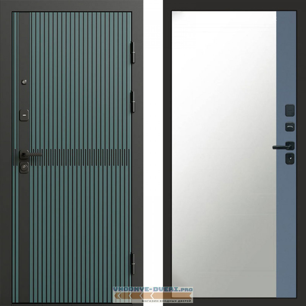 Входная дверь ГРАУНД Velutto Verde Бетон Зеркало фацет Grey софт